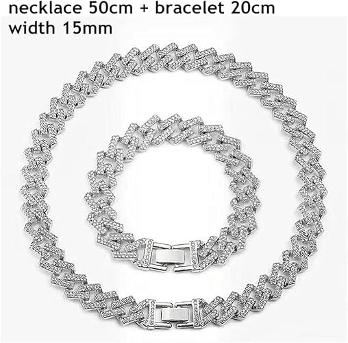 3PC Necklace +Watch+Bracelet Hip Hop Miami Curb Cuban Link Chain Silver Color Full Iced Out Paved Rhinestones CZ for Men Watches Jewelry Set